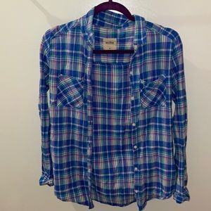 Hollister flannel pink blue green white vintage y2k